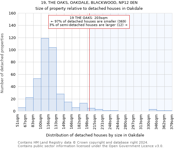 19, THE OAKS, OAKDALE, BLACKWOOD, NP12 0EN: Size of property relative to detached houses in Oakdale