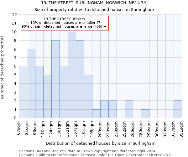 19, THE STREET, SURLINGHAM, NORWICH, NR14 7AJ: Size of property relative to detached houses in Surlingham