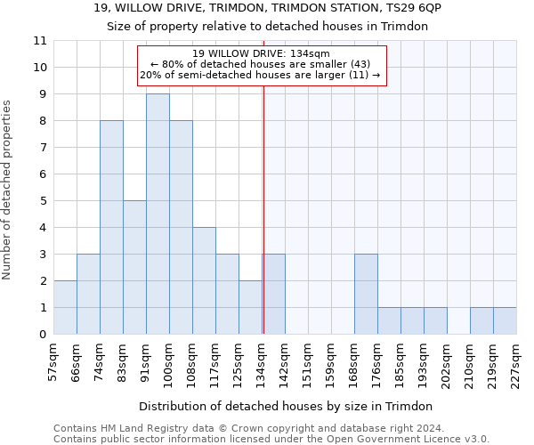 19, WILLOW DRIVE, TRIMDON, TRIMDON STATION, TS29 6QP: Size of property relative to detached houses in Trimdon