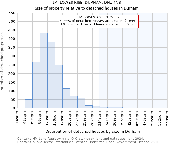 1A, LOWES RISE, DURHAM, DH1 4NS: Size of property relative to detached houses in Durham