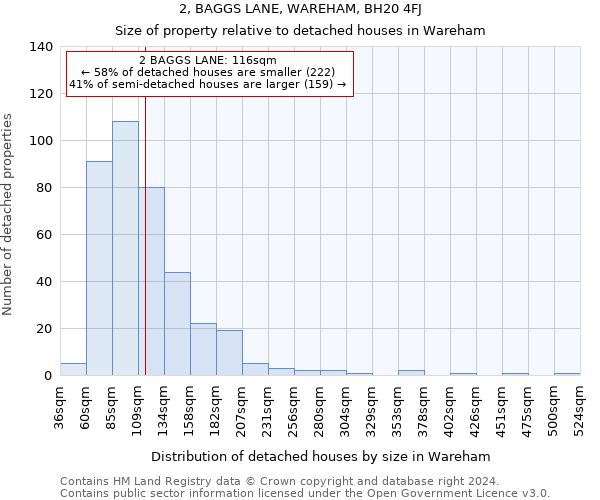 2, BAGGS LANE, WAREHAM, BH20 4FJ: Size of property relative to detached houses in Wareham