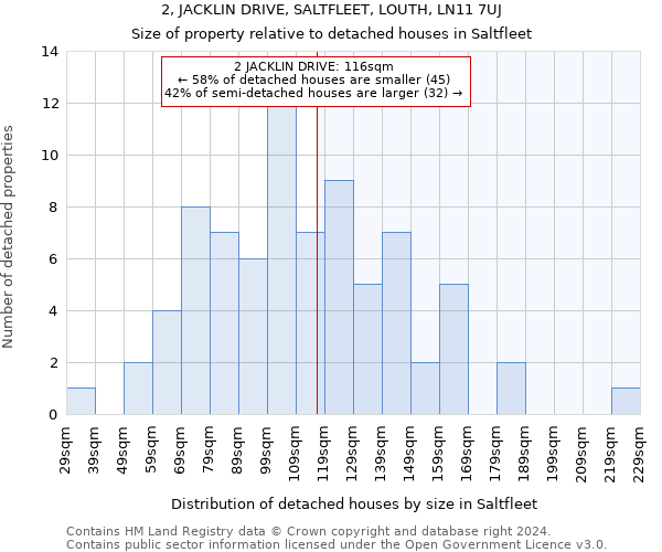 2, JACKLIN DRIVE, SALTFLEET, LOUTH, LN11 7UJ: Size of property relative to detached houses in Saltfleet