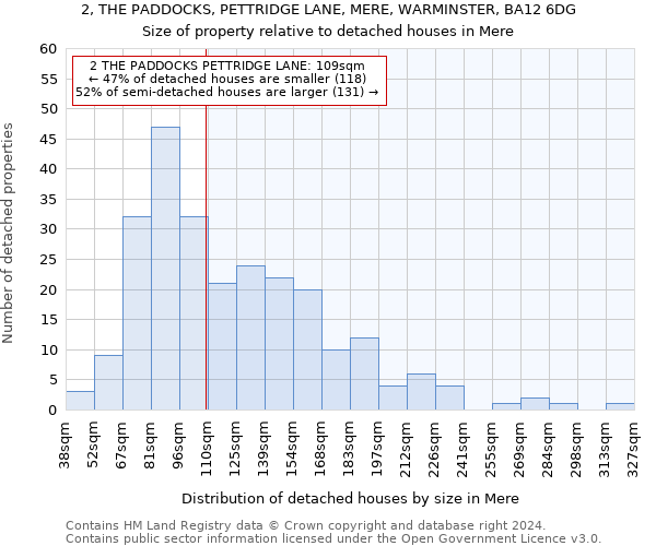 2, THE PADDOCKS, PETTRIDGE LANE, MERE, WARMINSTER, BA12 6DG: Size of property relative to detached houses in Mere