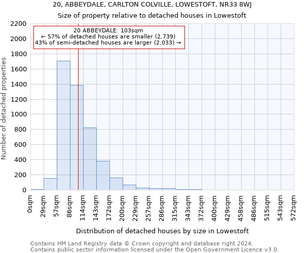 20, ABBEYDALE, CARLTON COLVILLE, LOWESTOFT, NR33 8WJ: Size of property relative to detached houses in Lowestoft