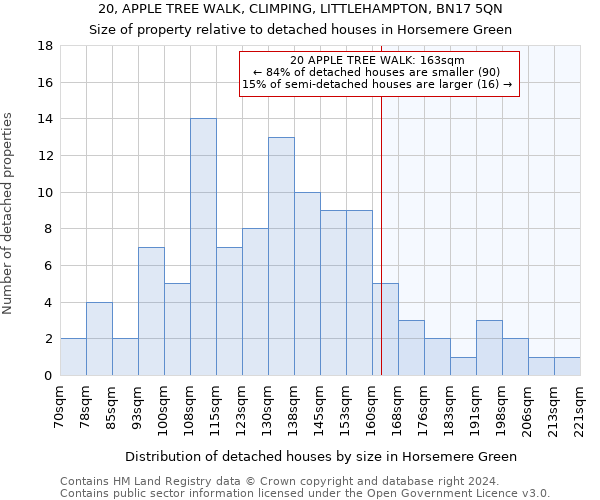 20, APPLE TREE WALK, CLIMPING, LITTLEHAMPTON, BN17 5QN: Size of property relative to detached houses in Horsemere Green