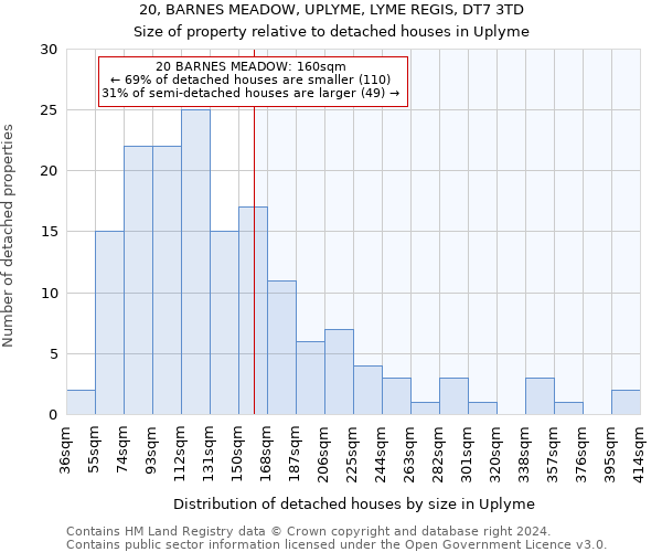 20, BARNES MEADOW, UPLYME, LYME REGIS, DT7 3TD: Size of property relative to detached houses in Uplyme