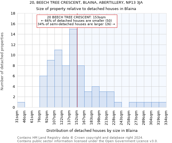 20, BEECH TREE CRESCENT, BLAINA, ABERTILLERY, NP13 3JA: Size of property relative to detached houses in Blaina