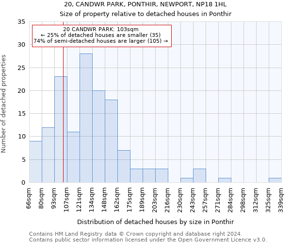 20, CANDWR PARK, PONTHIR, NEWPORT, NP18 1HL: Size of property relative to detached houses in Ponthir