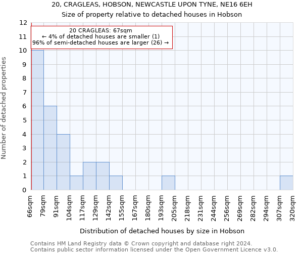 20, CRAGLEAS, HOBSON, NEWCASTLE UPON TYNE, NE16 6EH: Size of property relative to detached houses in Hobson