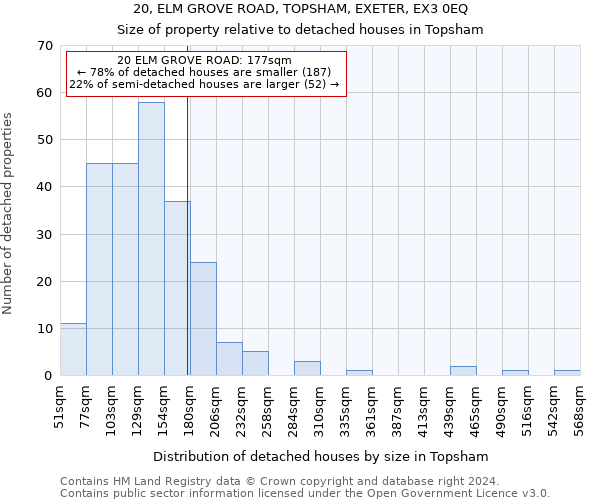 20, ELM GROVE ROAD, TOPSHAM, EXETER, EX3 0EQ: Size of property relative to detached houses in Topsham