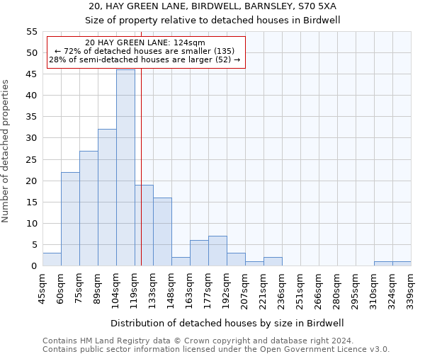 20, HAY GREEN LANE, BIRDWELL, BARNSLEY, S70 5XA: Size of property relative to detached houses in Birdwell