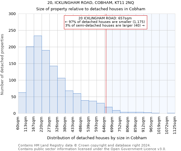 20, ICKLINGHAM ROAD, COBHAM, KT11 2NQ: Size of property relative to detached houses in Cobham