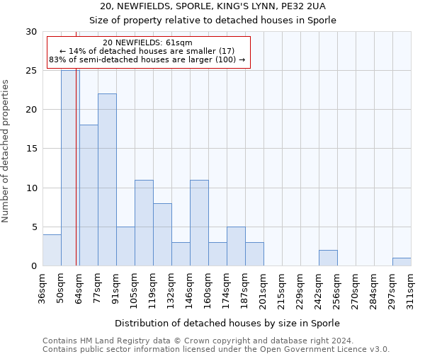 20, NEWFIELDS, SPORLE, KING'S LYNN, PE32 2UA: Size of property relative to detached houses in Sporle