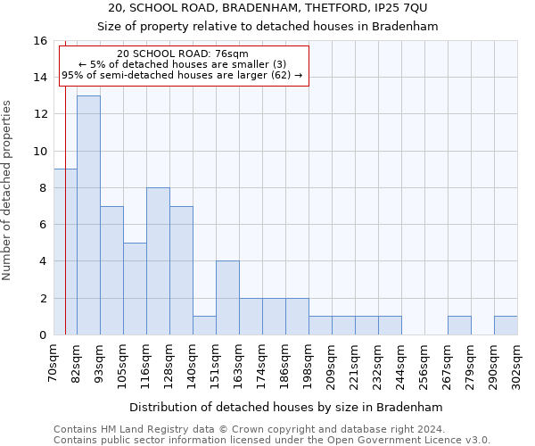 20, SCHOOL ROAD, BRADENHAM, THETFORD, IP25 7QU: Size of property relative to detached houses in Bradenham