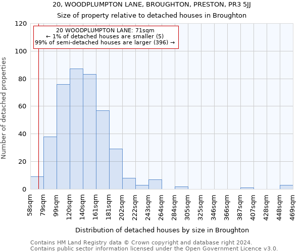 20, WOODPLUMPTON LANE, BROUGHTON, PRESTON, PR3 5JJ: Size of property relative to detached houses in Broughton