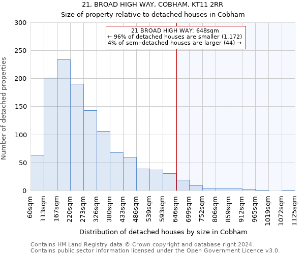 21, BROAD HIGH WAY, COBHAM, KT11 2RR: Size of property relative to detached houses in Cobham