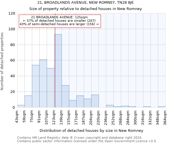 21, BROADLANDS AVENUE, NEW ROMNEY, TN28 8JE: Size of property relative to detached houses in New Romney