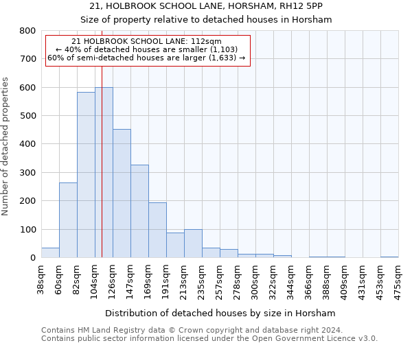 21, HOLBROOK SCHOOL LANE, HORSHAM, RH12 5PP: Size of property relative to detached houses in Horsham