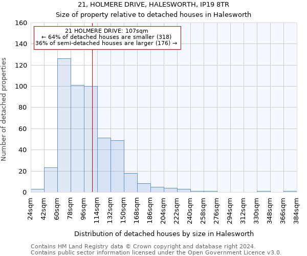 21, HOLMERE DRIVE, HALESWORTH, IP19 8TR: Size of property relative to detached houses in Halesworth