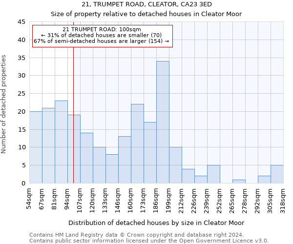 21, TRUMPET ROAD, CLEATOR, CA23 3ED: Size of property relative to detached houses in Cleator Moor