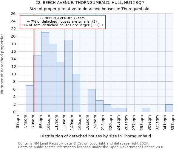 22, BEECH AVENUE, THORNGUMBALD, HULL, HU12 9QP: Size of property relative to detached houses in Thorngumbald