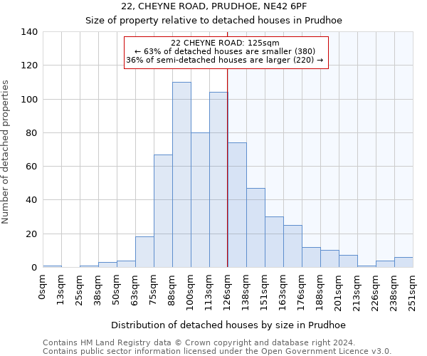 22, CHEYNE ROAD, PRUDHOE, NE42 6PF: Size of property relative to detached houses in Prudhoe