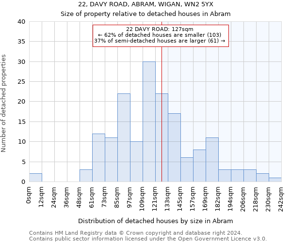 22, DAVY ROAD, ABRAM, WIGAN, WN2 5YX: Size of property relative to detached houses in Abram