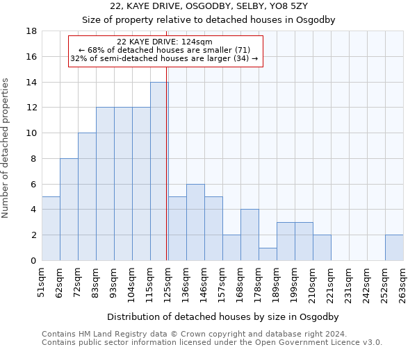 22, KAYE DRIVE, OSGODBY, SELBY, YO8 5ZY: Size of property relative to detached houses in Osgodby