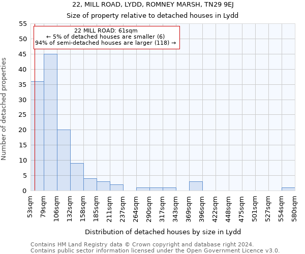 22, MILL ROAD, LYDD, ROMNEY MARSH, TN29 9EJ: Size of property relative to detached houses in Lydd