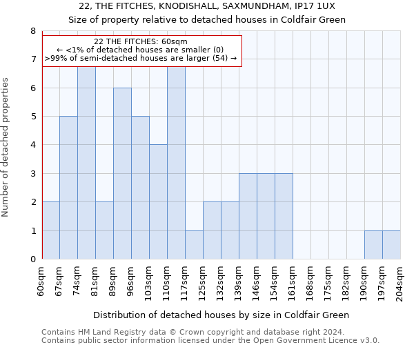 22, THE FITCHES, KNODISHALL, SAXMUNDHAM, IP17 1UX: Size of property relative to detached houses in Coldfair Green