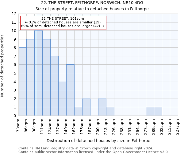 22, THE STREET, FELTHORPE, NORWICH, NR10 4DG: Size of property relative to detached houses in Felthorpe