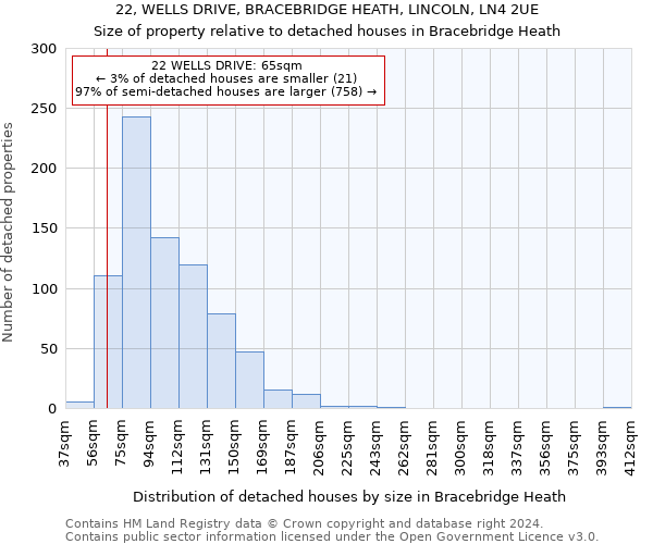 22, WELLS DRIVE, BRACEBRIDGE HEATH, LINCOLN, LN4 2UE: Size of property relative to detached houses in Bracebridge Heath