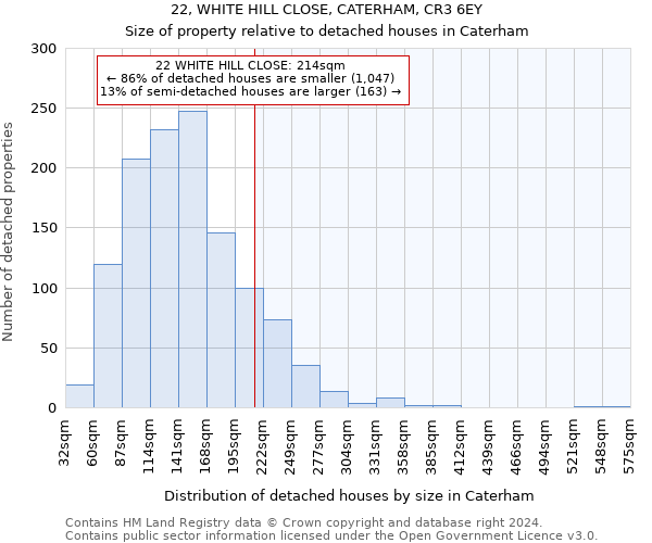 22, WHITE HILL CLOSE, CATERHAM, CR3 6EY: Size of property relative to detached houses in Caterham