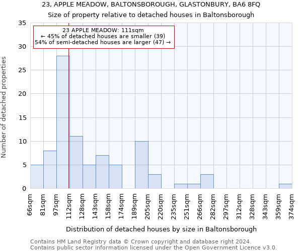 23, APPLE MEADOW, BALTONSBOROUGH, GLASTONBURY, BA6 8FQ: Size of property relative to detached houses in Baltonsborough