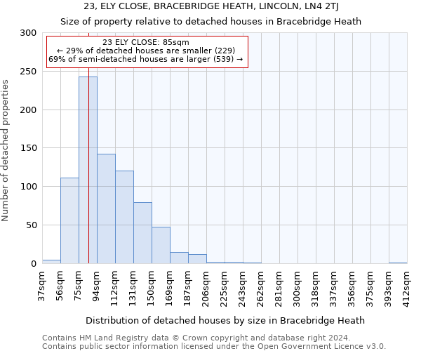 23, ELY CLOSE, BRACEBRIDGE HEATH, LINCOLN, LN4 2TJ: Size of property relative to detached houses in Bracebridge Heath