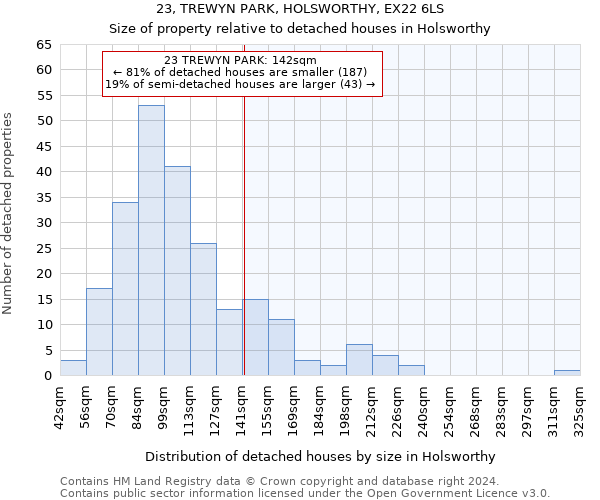 23, TREWYN PARK, HOLSWORTHY, EX22 6LS: Size of property relative to detached houses in Holsworthy