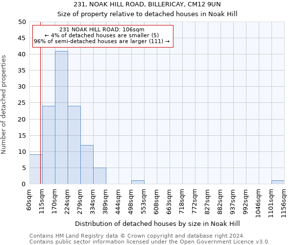 231, NOAK HILL ROAD, BILLERICAY, CM12 9UN: Size of property relative to detached houses in Noak Hill