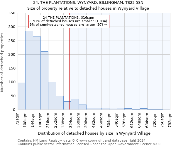 24, THE PLANTATIONS, WYNYARD, BILLINGHAM, TS22 5SN: Size of property relative to detached houses in Wynyard Village