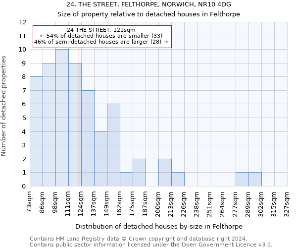 24, THE STREET, FELTHORPE, NORWICH, NR10 4DG: Size of property relative to detached houses in Felthorpe