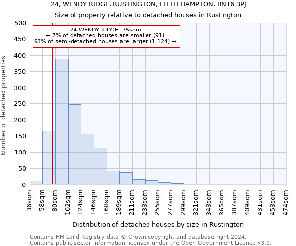 24, WENDY RIDGE, RUSTINGTON, LITTLEHAMPTON, BN16 3PJ: Size of property relative to detached houses in Rustington