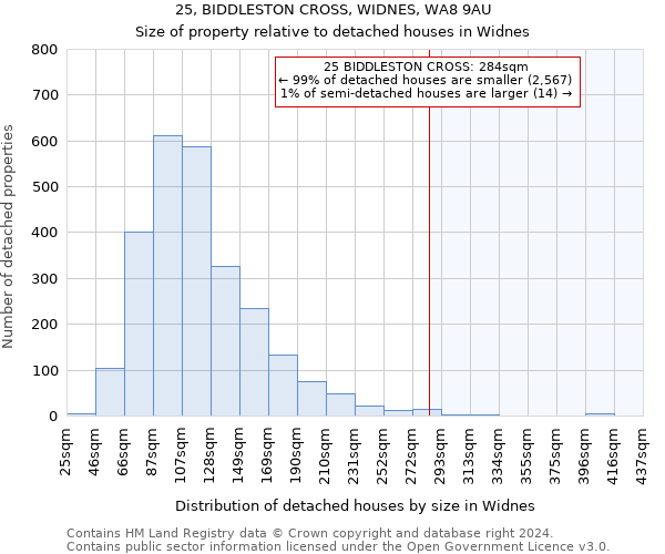 25, BIDDLESTON CROSS, WIDNES, WA8 9AU: Size of property relative to detached houses in Widnes