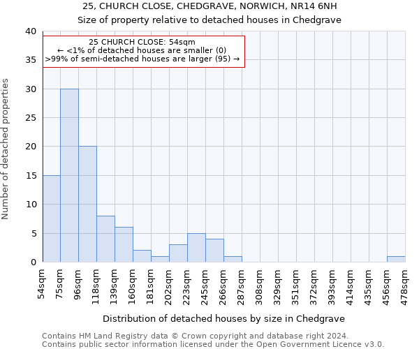 25, CHURCH CLOSE, CHEDGRAVE, NORWICH, NR14 6NH: Size of property relative to detached houses in Chedgrave