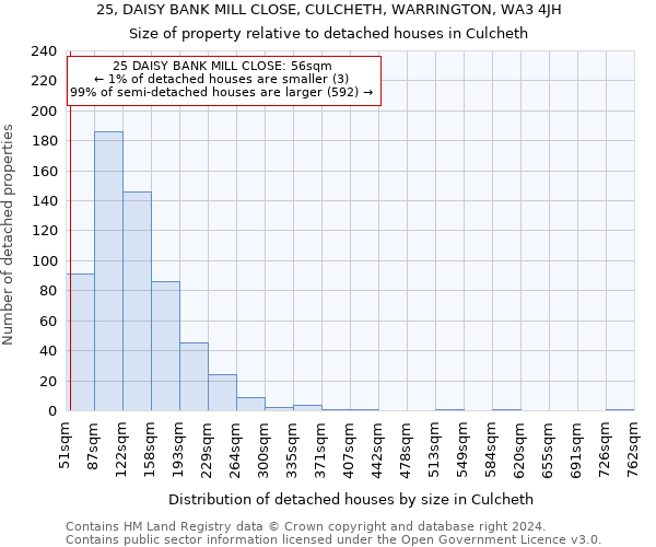 25, DAISY BANK MILL CLOSE, CULCHETH, WARRINGTON, WA3 4JH: Size of property relative to detached houses in Culcheth