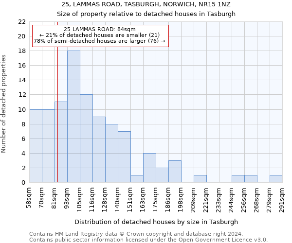 25, LAMMAS ROAD, TASBURGH, NORWICH, NR15 1NZ: Size of property relative to detached houses in Tasburgh