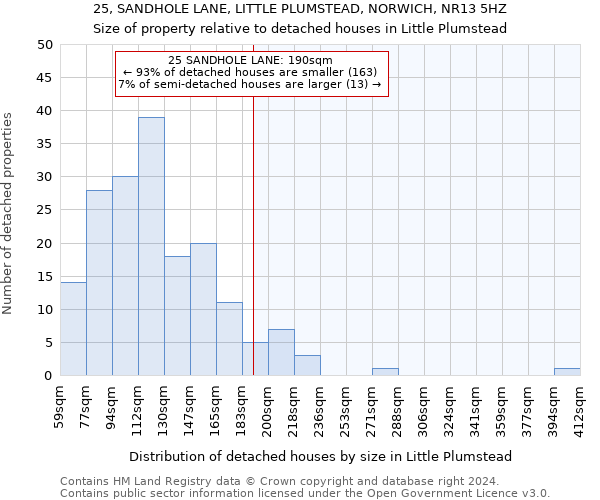 25, SANDHOLE LANE, LITTLE PLUMSTEAD, NORWICH, NR13 5HZ: Size of property relative to detached houses in Little Plumstead