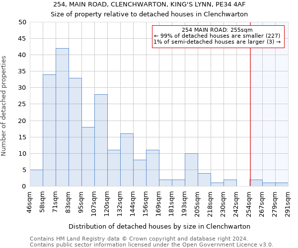 254, MAIN ROAD, CLENCHWARTON, KING'S LYNN, PE34 4AF: Size of property relative to detached houses in Clenchwarton