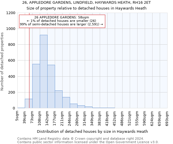 26, APPLEDORE GARDENS, LINDFIELD, HAYWARDS HEATH, RH16 2ET: Size of property relative to detached houses in Haywards Heath