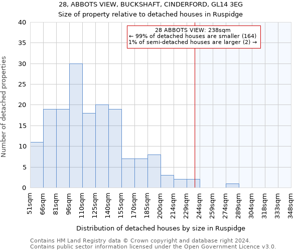 28, ABBOTS VIEW, BUCKSHAFT, CINDERFORD, GL14 3EG: Size of property relative to detached houses in Ruspidge