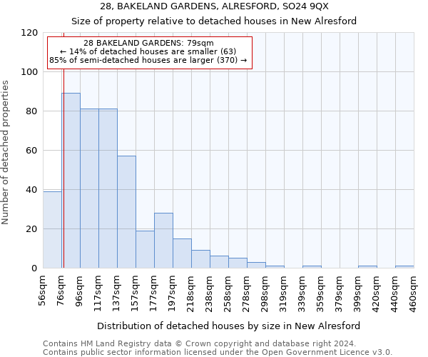 28, BAKELAND GARDENS, ALRESFORD, SO24 9QX: Size of property relative to detached houses in New Alresford