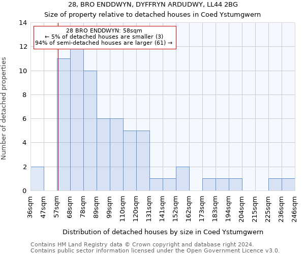 28, BRO ENDDWYN, DYFFRYN ARDUDWY, LL44 2BG: Size of property relative to detached houses in Coed Ystumgwern